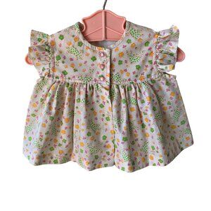 Vintage Novelty Spring Bunny & Floral Print Flutter Sleeve Dress 0-3 Months